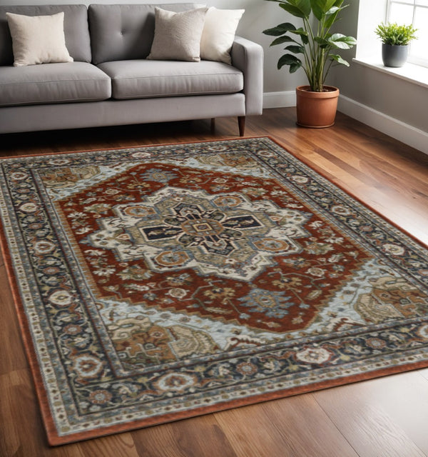 HomeRoots 8' Blue and Green Oriental Power Loom Runner Rug - Durable, Stylish, and Ideal for High-Traffic Areas 5' X 8' 508069