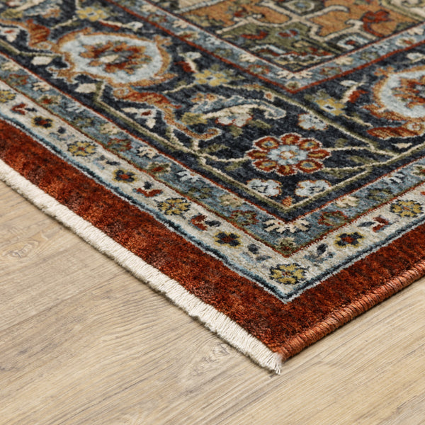 Homeroots 10' X 13' Blue And Beige Oriental Power Loom Area Rug With Fringe Red,Blue Polyester 508072