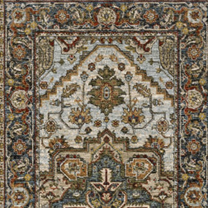 Homeroots 2' X 8' Ivory Beige Blue Orange Gold Green Grey And Rust Oriental Power Loom Stain Resistant Runner Rug With Fringe Beige,Sky Blue Polyester 508073