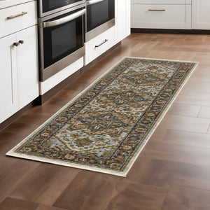 HomeRoots 8' Blue and Green Oriental Power Loom Runner Rug - Durable, Stylish, and Ideal for High-Traffic Areas Beige/ Sky Blue 2'3" x 7'6" 508073