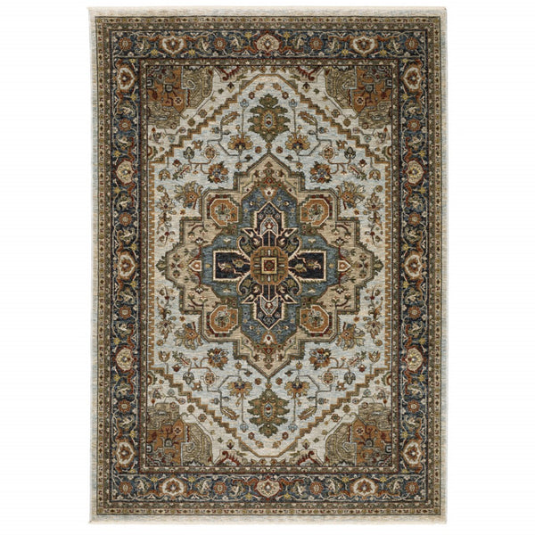 HomeRoots 8' Blue and Green Oriental Power Loom Runner Rug - Durable, Stylish, and Ideal for High-Traffic Areas 3' X 5' 508075