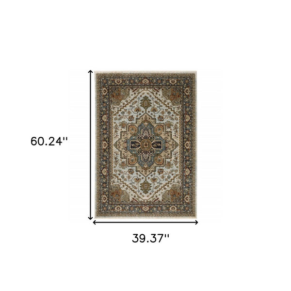 HomeRoots 8' Blue and Green Oriental Power Loom Runner Rug - Durable, Stylish, and Ideal for High-Traffic Areas 3' X 5' 508075