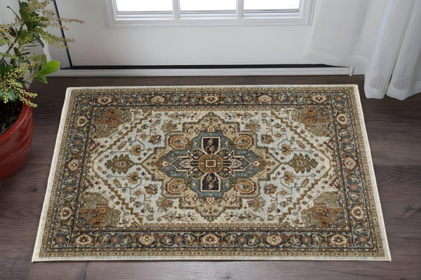 HomeRoots 8' Blue and Green Oriental Power Loom Runner Rug - Durable, Stylish, and Ideal for High-Traffic Areas 3' X 5' 508075