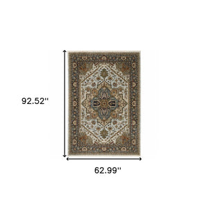 HomeRoots 8' Blue and Green Oriental Power Loom Runner Rug - Durable, Stylish, and Ideal for High-Traffic Areas 5' X 8' 508076