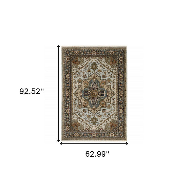 HomeRoots 8' Blue and Green Oriental Power Loom Runner Rug - Durable, Stylish, and Ideal for High-Traffic Areas 5' X 8' 508076