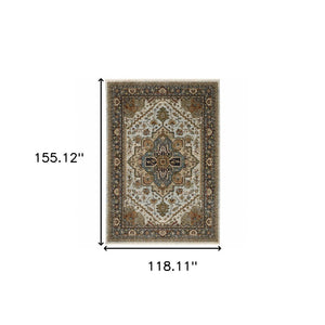 HomeRoots 8' Blue and Green Oriental Power Loom Runner Rug - Durable, Stylish, and Ideal for High-Traffic Areas 10' X 13' 508079