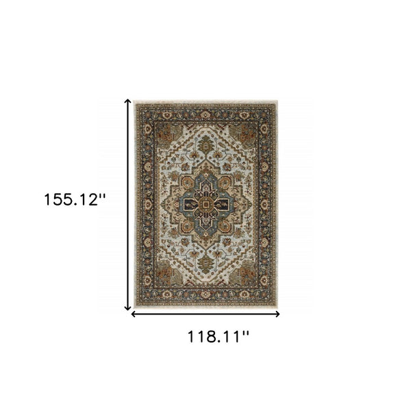 HomeRoots 8' Blue and Green Oriental Power Loom Runner Rug - Durable, Stylish, and Ideal for High-Traffic Areas 10' X 13' 508079