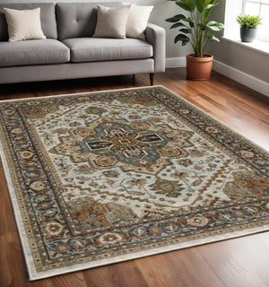 HomeRoots 8' Blue and Green Oriental Power Loom Runner Rug - Durable, Stylish, and Ideal for High-Traffic Areas 10' X 13' 508079