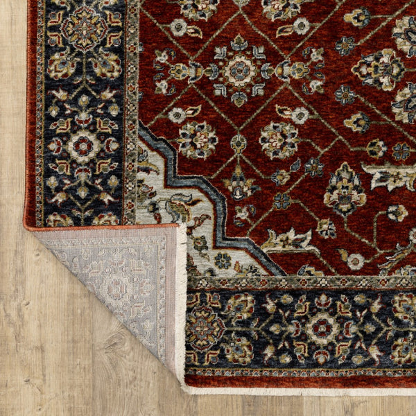 HomeRoots 2' Red Ivory Blue Navy Gold Grey Oriental Power Loom Runner Rug - Stain Resistant, Classic Elegance 2'3" x 7'6" 508080