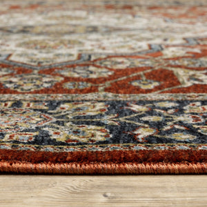 HomeRoots 2' Red Ivory Blue Navy Gold Grey Oriental Power Loom Runner Rug - Stain Resistant, Classic Elegance 7' X 10' 508084