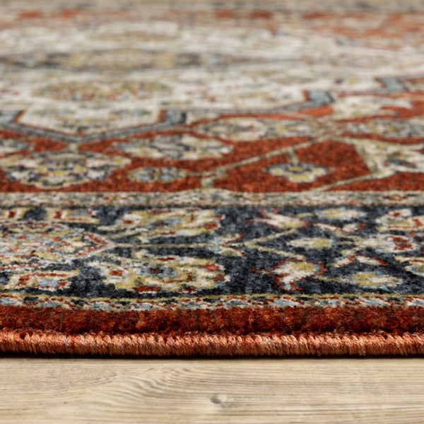HomeRoots 2' Red Ivory Blue Navy Gold Grey Oriental Power Loom Runner Rug - Stain Resistant, Classic Elegance 10' X 13' 508086