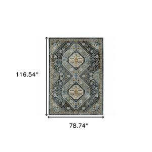 Homeroots 7' X 10' Blue And Ivory Oriental Power Loom Area Rug With Fringe  Polyester 508091