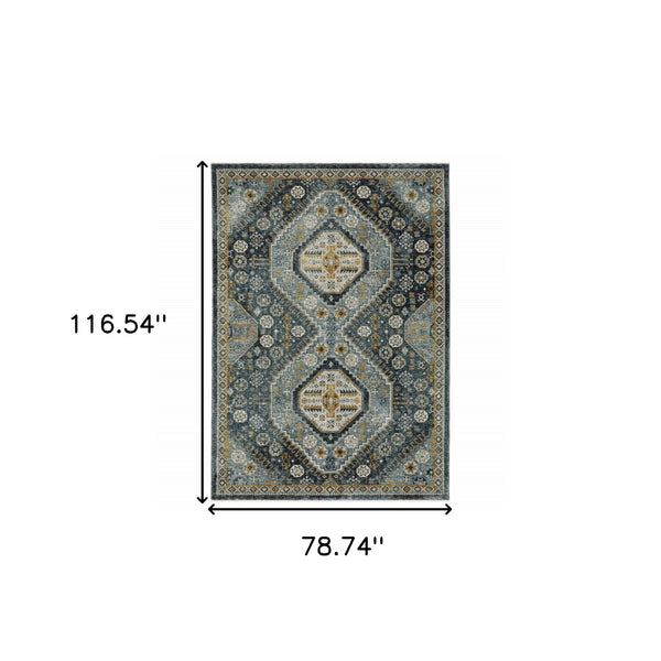 Homeroots 7' X 10' Blue And Ivory Oriental Power Loom Area Rug With Fringe  Polyester 508091
