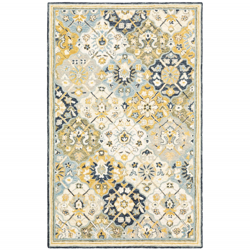 HomeRoots 10' Geometric Tufted Handmade Area Rug – Stain-Resistant Comfort in Blue, Green, Gold & Navy 10' X 13' 508094