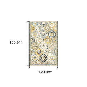 HomeRoots 10' Geometric Tufted Handmade Area Rug – Stain-Resistant Comfort in Blue, Green, Gold & Navy 10' X 13' 508094