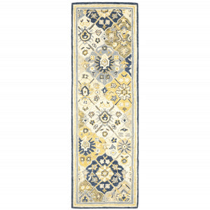 HomeRoots 10' Geometric Tufted Handmade Area Rug – Stain-Resistant Comfort in Blue, Green, Gold & Navy 2'6" x 8' 508095
