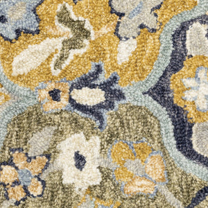 HomeRoots 10' Geometric Tufted Handmade Area Rug – Stain-Resistant Comfort in Blue, Green, Gold & Navy 2'6" x 8' 508095