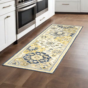 HomeRoots 10' Geometric Tufted Handmade Area Rug – Stain-Resistant Comfort in Blue, Green, Gold & Navy 2'6" x 8' 508095