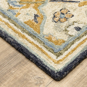 HomeRoots 10' Geometric Tufted Handmade Area Rug – Stain-Resistant Comfort in Blue, Green, Gold & Navy 4' X 6' 508096