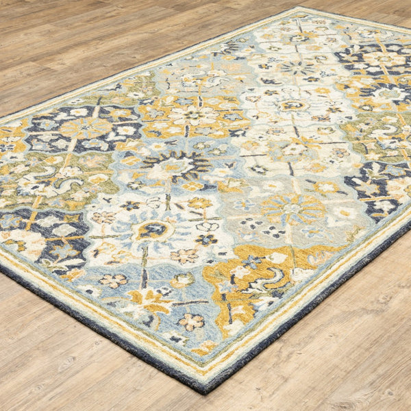 HomeRoots 10' Geometric Tufted Handmade Area Rug – Stain-Resistant Comfort in Blue, Green, Gold & Navy 4' X 6' 508096