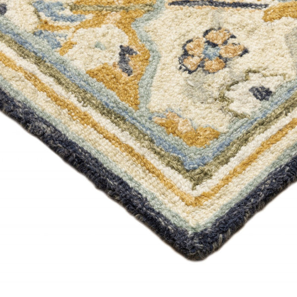 HomeRoots 10' Geometric Tufted Handmade Area Rug – Stain-Resistant Comfort in Blue, Green, Gold & Navy 4' X 6' 508096