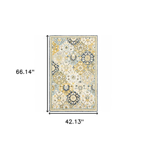 HomeRoots 10' Geometric Tufted Handmade Area Rug – Stain-Resistant Comfort in Blue, Green, Gold & Navy 4' X 6' 508096
