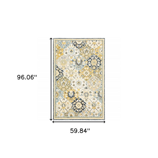 HomeRoots 10' Geometric Tufted Handmade Area Rug – Stain-Resistant Comfort in Blue, Green, Gold & Navy 5' X 8' 508097