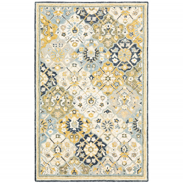 HomeRoots 10' Geometric Tufted Handmade Area Rug – Stain-Resistant Comfort in Blue, Green, Gold & Navy 8' X 10' 508098