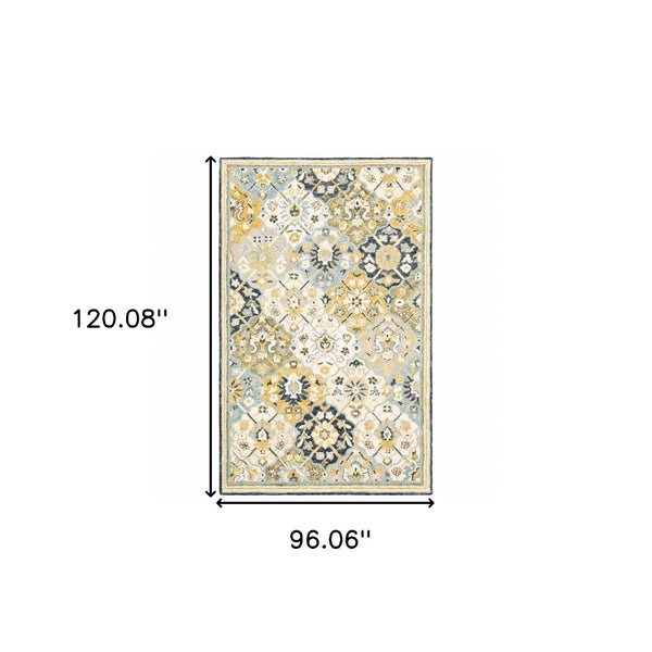 HomeRoots 10' Geometric Tufted Handmade Area Rug – Stain-Resistant Comfort in Blue, Green, Gold & Navy 8' X 10' 508098