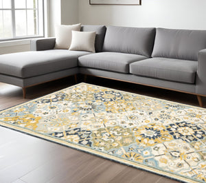HomeRoots 10' Geometric Tufted Handmade Area Rug – Stain-Resistant Comfort in Blue, Green, Gold & Navy 8' X 10' 508098