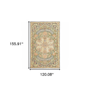 HomeRoots 10' Hand-Tufted Wool Area Rug in Blue and Green – Distressed Oriental Design for Elegant Spaces 10' X 13' 508099