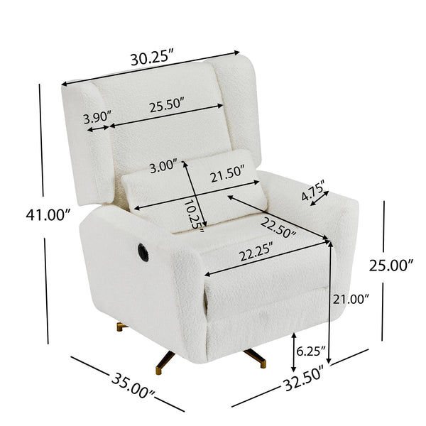 English Elm Christopher Knight Home® - Power Boucle Swivel Recliner Chair with 360° Metal Star Base, Electric Lift, Ergonomic Padded Backrest, Adjustable Footrest, Easy Assembly Beige,Gold N771P298185M