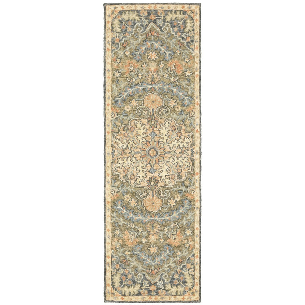 HomeRoots 10' Hand-Tufted Wool Area Rug in Blue and Green – Distressed Oriental Design for Elegant Spaces 2'6" x 8' 508100