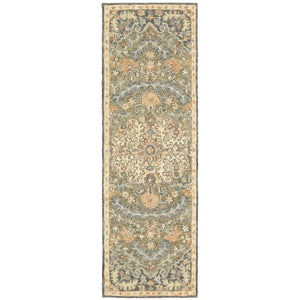 HomeRoots 10' Hand-Tufted Wool Area Rug in Blue and Green – Distressed Oriental Design for Elegant Spaces 2'6" x 8' 508100