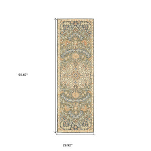HomeRoots 10' Hand-Tufted Wool Area Rug in Blue and Green – Distressed Oriental Design for Elegant Spaces 2'6" x 8' 508100