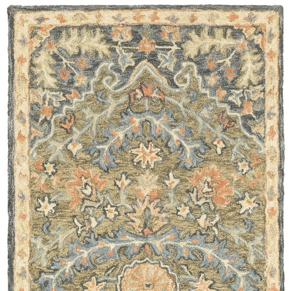 HomeRoots 10' Hand-Tufted Wool Area Rug in Blue and Green – Distressed Oriental Design for Elegant Spaces 2'6" x 8' 508100