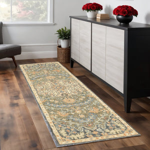 HomeRoots 10' Hand-Tufted Wool Area Rug in Blue and Green – Distressed Oriental Design for Elegant Spaces 2'6" x 8' 508100
