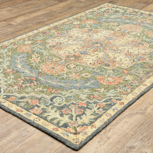 HomeRoots 10' Hand-Tufted Wool Area Rug in Blue and Green – Distressed Oriental Design for Elegant Spaces 4' X 6' 508101
