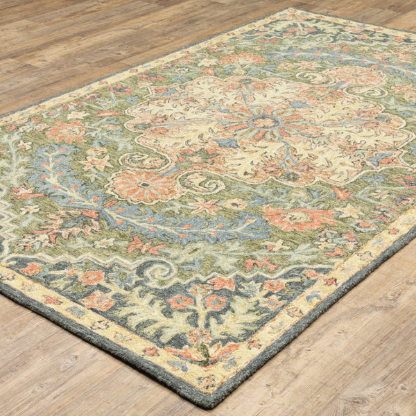 HomeRoots 10' Hand-Tufted Wool Area Rug in Blue and Green – Distressed Oriental Design for Elegant Spaces 4' X 6' 508101