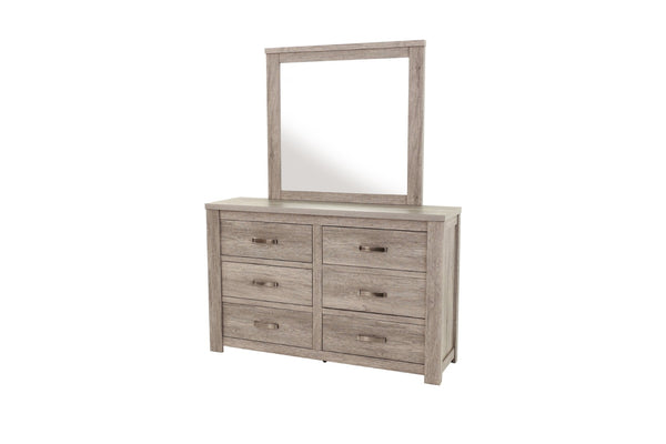 English Elm Rustic Six Drawer Dresser Weathered Gray Finish with Metal Handles for Farmhouse Bedroom B011P447492