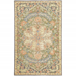 HomeRoots 10' Hand-Tufted Wool Area Rug in Blue and Green – Distressed Oriental Design for Elegant Spaces 5' X 8' 508102