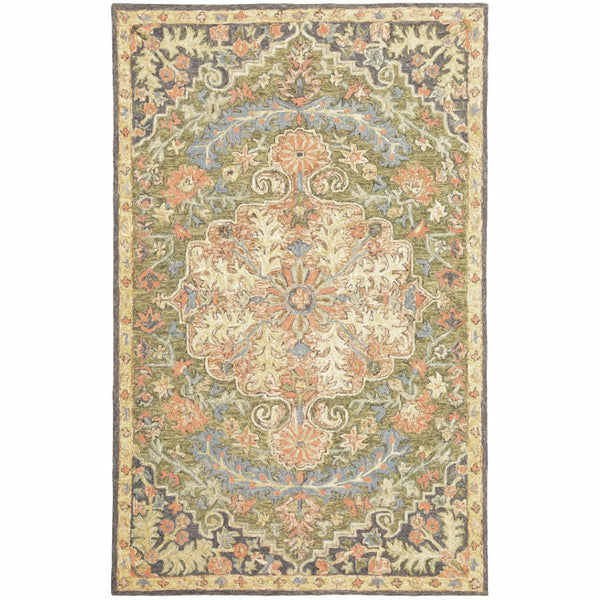 HomeRoots 10' Hand-Tufted Wool Area Rug in Blue and Green – Distressed Oriental Design for Elegant Spaces 5' X 8' 508102