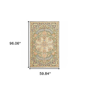 HomeRoots 10' Hand-Tufted Wool Area Rug in Blue and Green – Distressed Oriental Design for Elegant Spaces 5' X 8' 508102
