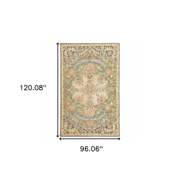 HomeRoots 10' Hand-Tufted Wool Area Rug in Blue and Green – Distressed Oriental Design for Elegant Spaces 8' X 10' 508103