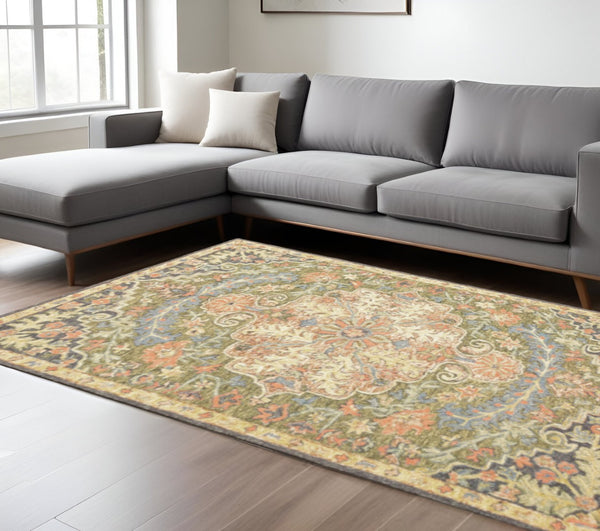 HomeRoots 10' Hand-Tufted Wool Area Rug in Blue and Green – Distressed Oriental Design for Elegant Spaces 8' X 10' 508103