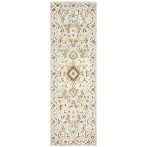Homeroots 2' X 8' Ivory Beige Gold And Muted Grey Oriental Tufted Handmade Stain Resistant Runner Rug  Genuine Wool 508105