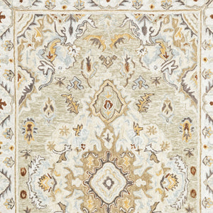 Homeroots 4' X 6' Ivory Beige Gold And Muted Grey Oriental Tufted Handmade Stain Resistant Area Rug  Genuine Wool 508106