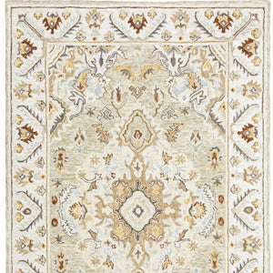 Homeroots 4' X 6' Ivory Beige Gold And Muted Grey Oriental Tufted Handmade Stain Resistant Area Rug  Genuine Wool 508106