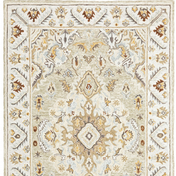 Homeroots 4' X 6' Ivory Beige Gold And Muted Grey Oriental Tufted Handmade Stain Resistant Area Rug  Genuine Wool 508106