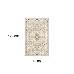 Homeroots 8' X 10' Ivory Beige Gold And Muted Grey Oriental Tufted Handmade Stain Resistant Area Rug  Genuine Wool 508108